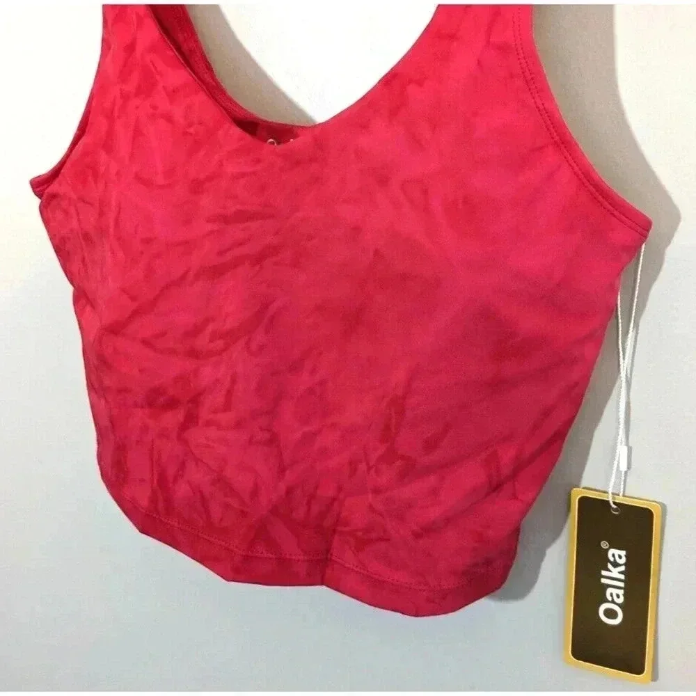 Oalka Tie Dye Red Longline Sports Bra NEW Sz M Padded Crop Tank Yoga Workout